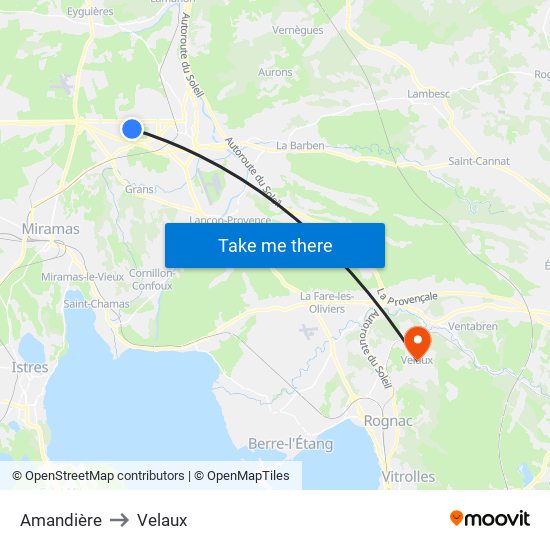 Amandière to Velaux map