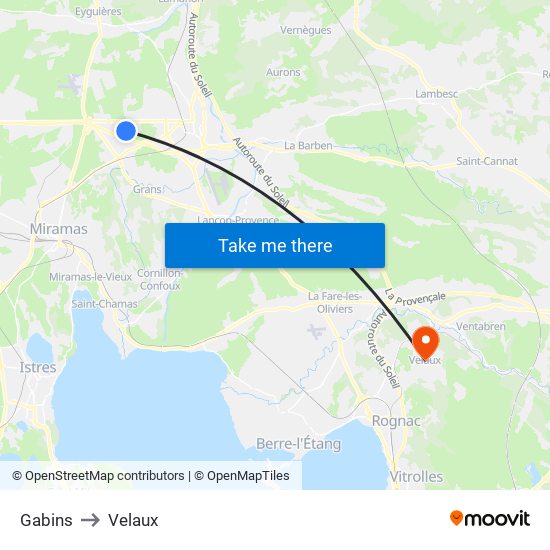 Gabins to Velaux map