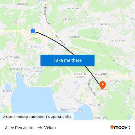 Allée Des Justes to Velaux map