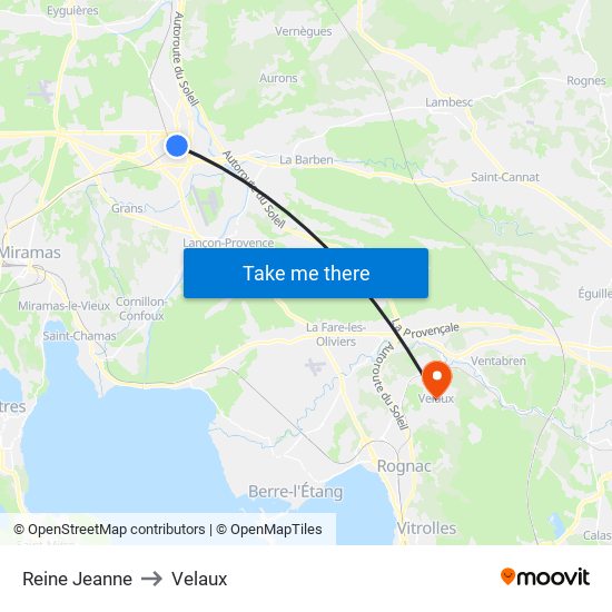 Reine Jeanne to Velaux map