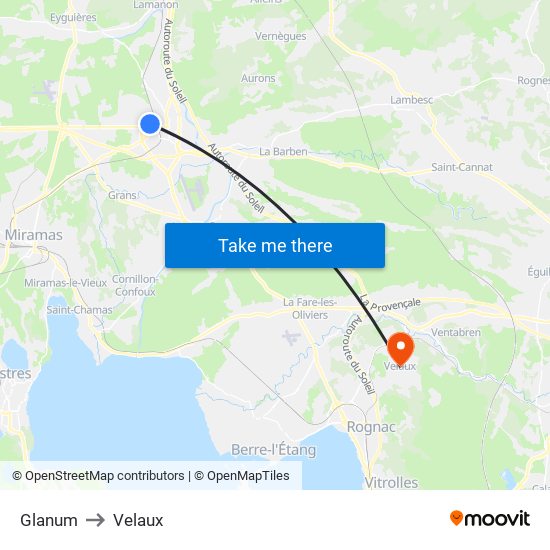 Glanum to Velaux map