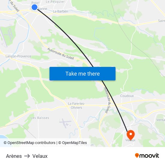 Arènes to Velaux map