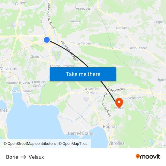 Borie to Velaux map