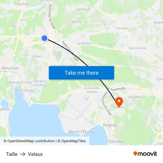 Taille to Velaux map