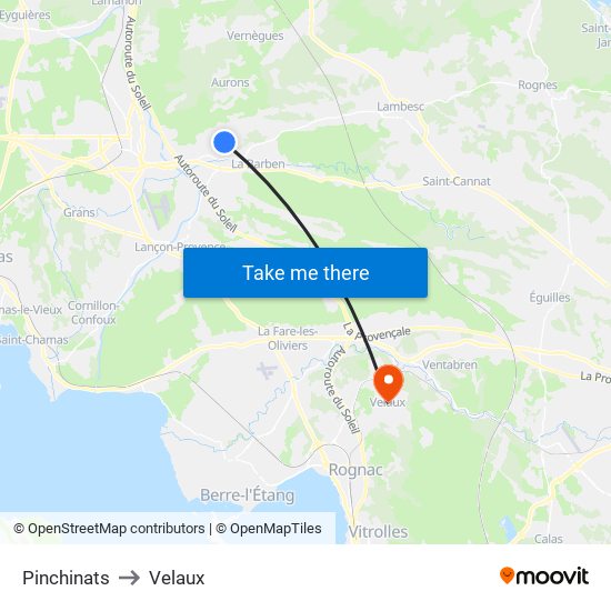 Pinchinats to Velaux map
