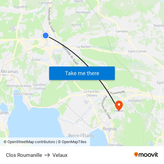 Clos Roumanille to Velaux map