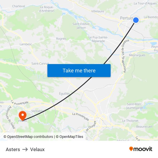 Asters to Velaux map
