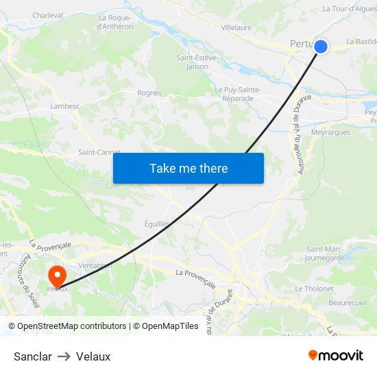 Sanclar to Velaux map