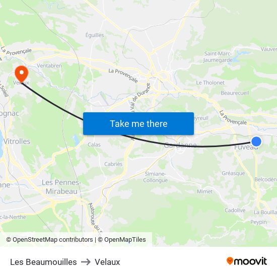 Les Beaumouilles to Velaux map