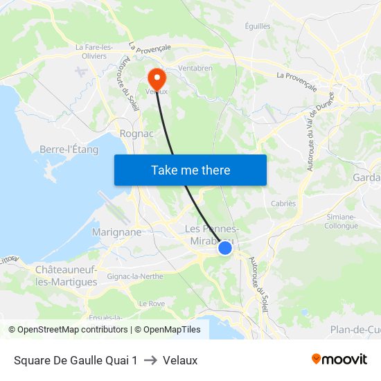 Square De Gaulle Quai 1 to Velaux map