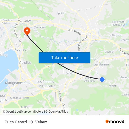 Puits Gérard to Velaux map