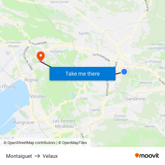 Montaiguet to Velaux map