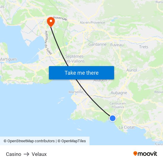 Casino to Velaux map