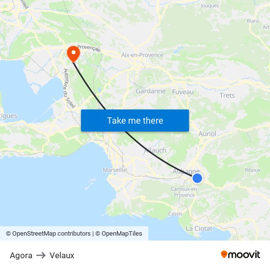 Agora to Velaux map