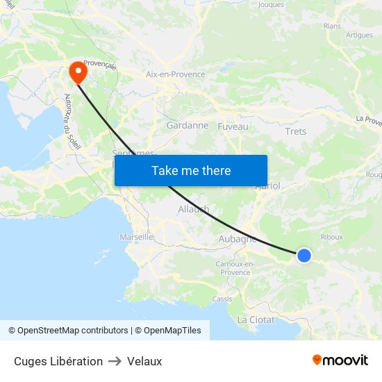 Cuges Libération to Velaux map