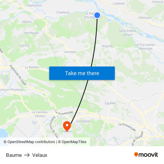 Baume to Velaux map