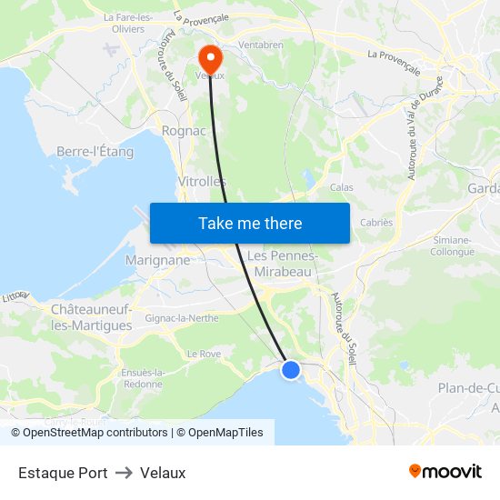Estaque Port to Velaux map
