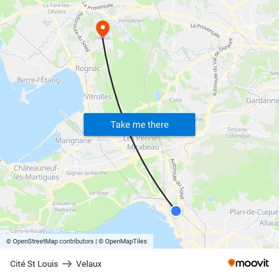 Cité St Louis to Velaux map