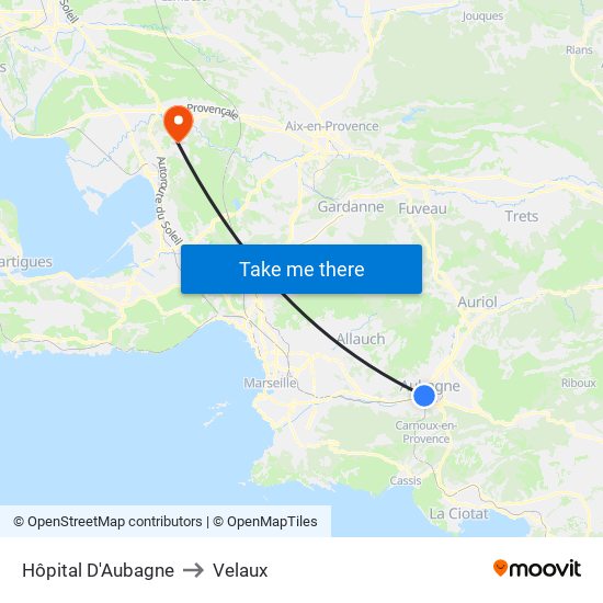 Hôpital D'Aubagne to Velaux map