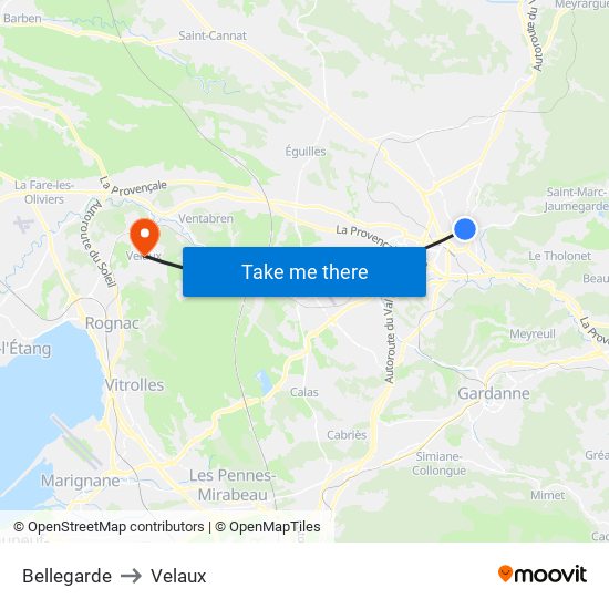 Bellegarde to Velaux map