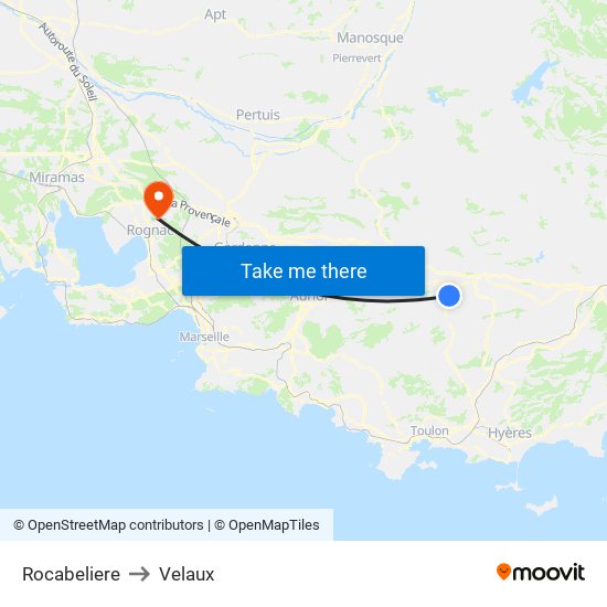 Rocabeliere to Velaux map