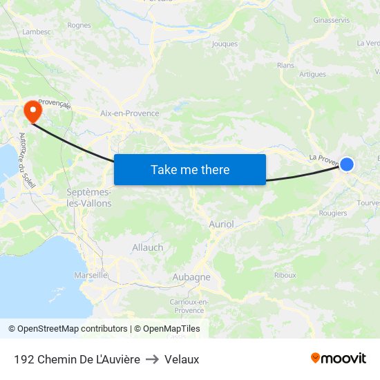 192 Chemin De L'Auvière to Velaux map