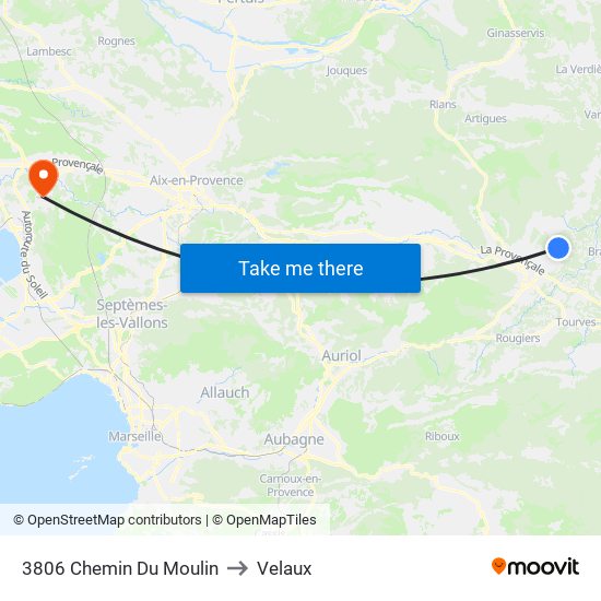 3806 Chemin Du Moulin to Velaux map