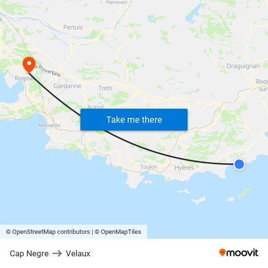 Cap Negre to Velaux map