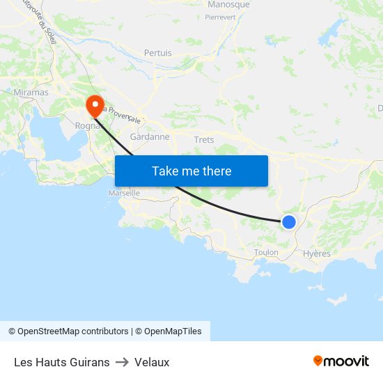 Les Hauts Guirans to Velaux map