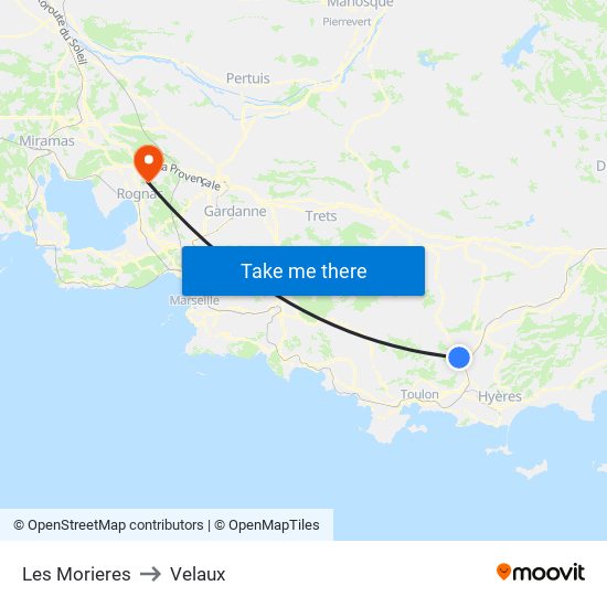 Les Morieres to Velaux map