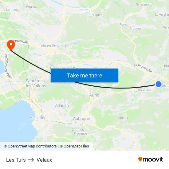 Les Tufs to Velaux map