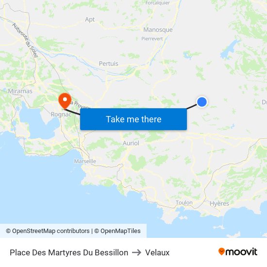 Place Des Martyres Du Bessillon to Velaux map