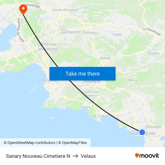 Sanary Nouveau Cimetiere N to Velaux map