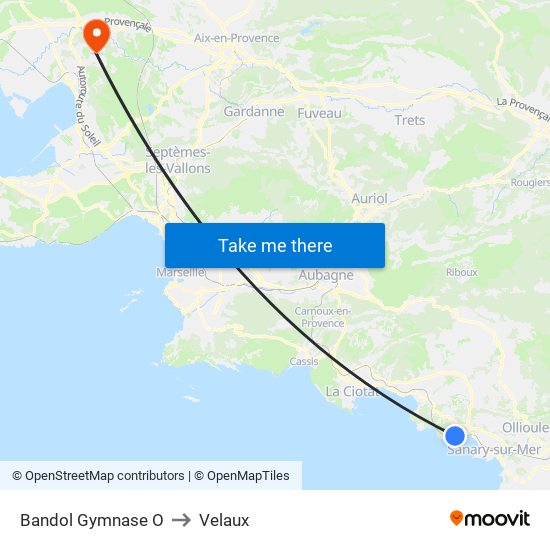 Bandol Gymnase O to Velaux map