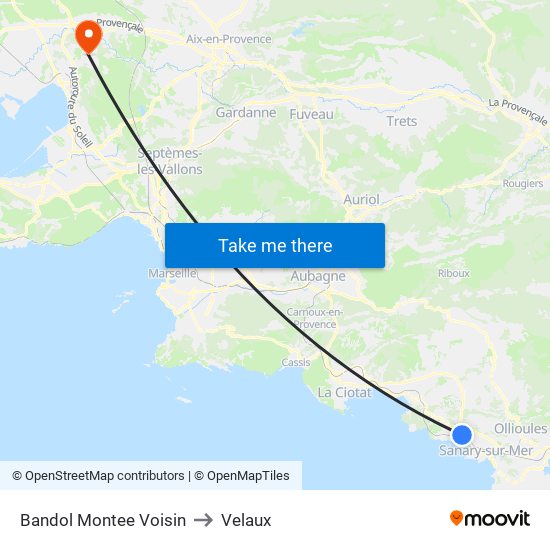 Bandol Montee Voisin to Velaux map