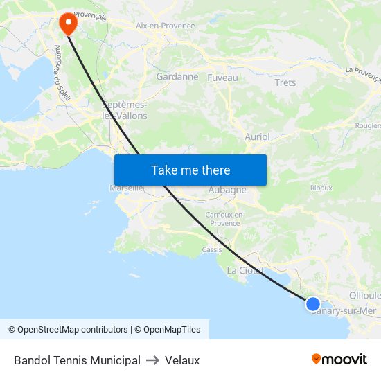 Bandol Tennis Municipal to Velaux map