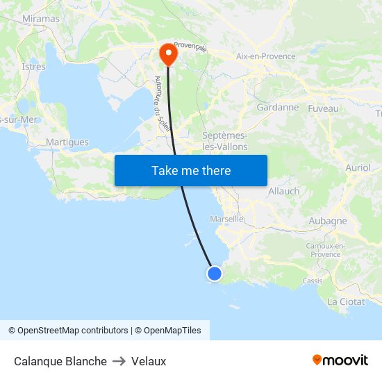 Calanque Blanche to Velaux map