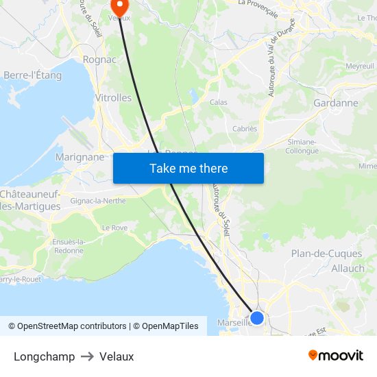 Longchamp to Velaux map