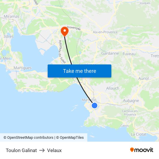 Toulon Galinat to Velaux map