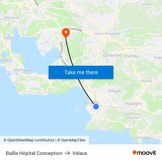Baille Hôpital Conception to Velaux map