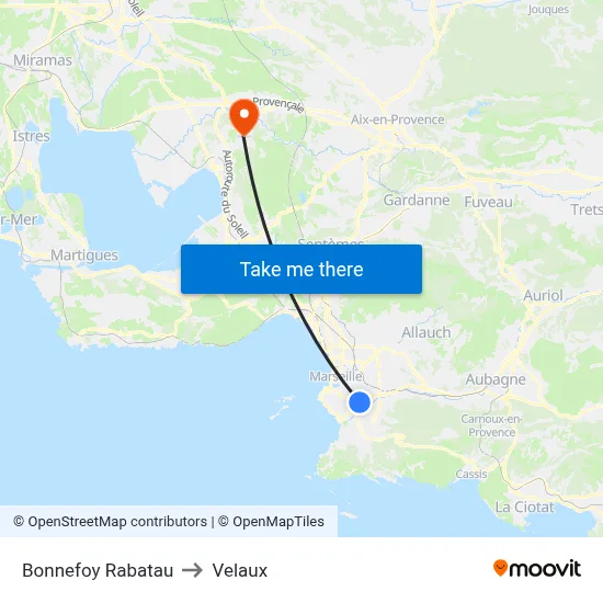 Bonnefoy Rabatau to Velaux map