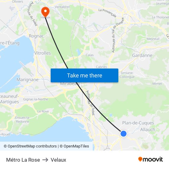 Métro La Rose to Velaux map