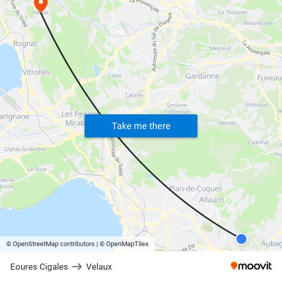 Eoures Cigales to Velaux map