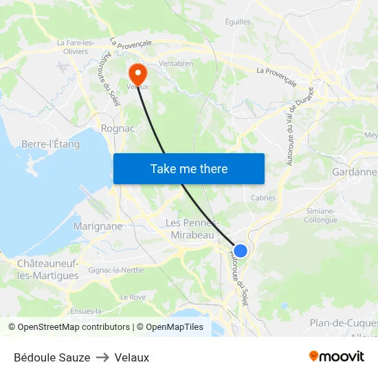 Bédoule Sauze to Velaux map