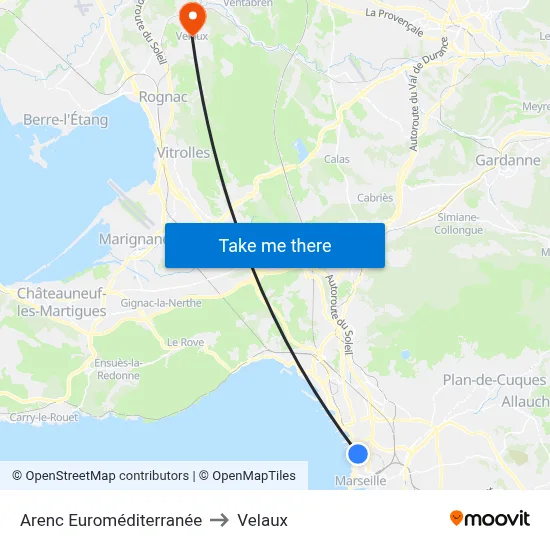 Arenc Euroméditerranée to Velaux map