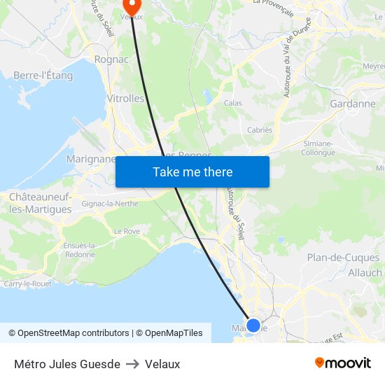 Métro Jules Guesde to Velaux map