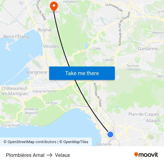 Plombières Arnal to Velaux map