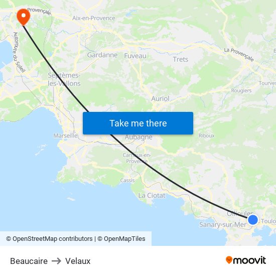 Beaucaire to Velaux map
