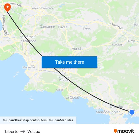 Liberté to Velaux map