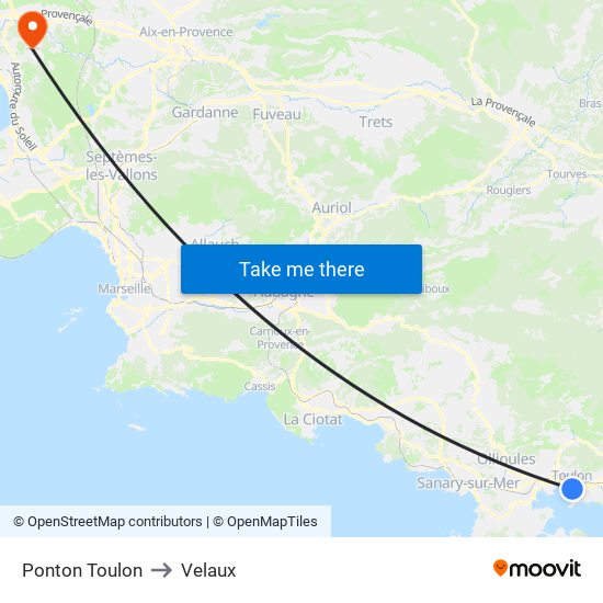 Ponton Toulon to Velaux map